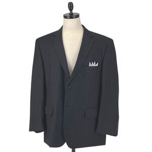 Linea Uomo Modern Fit Mens Black Wool Suit Jacket Blazer 48 Short Pocket Square